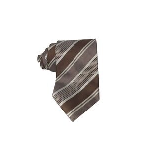 Ermenegildo Zegna Silk Necktie Brn Tan White Diagonal Striped Mens Made in Italy